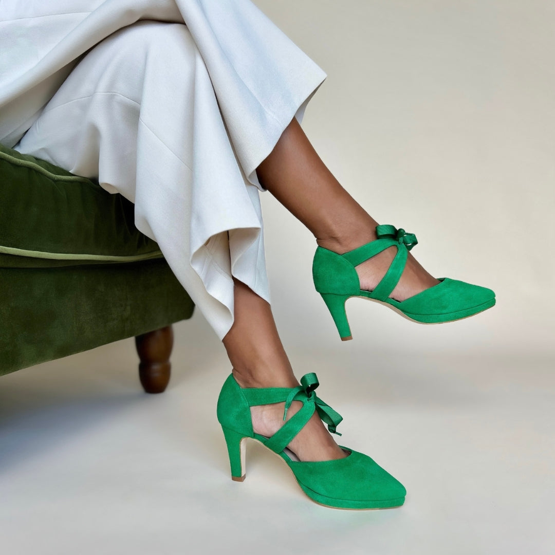 Wide Fit Green Suede Platform Heels Sargasso and Grey