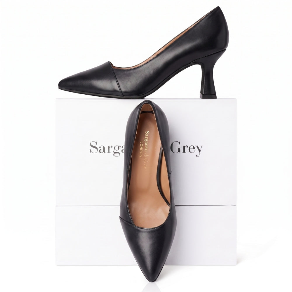靴 Shadow Heel Leather Shoes wide fit black leather court shoes – Sargasso and Grey