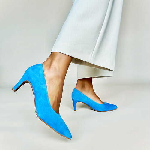 Eve Wide Fit Court Shoe – Blue Suede