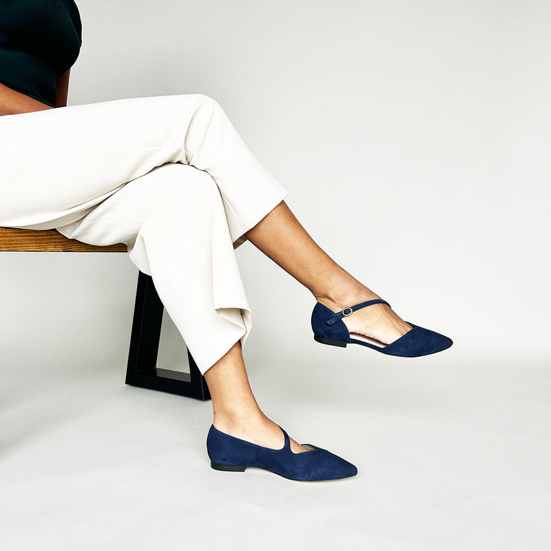 Indy Extra-Wide Fit Flats - Navy Suede