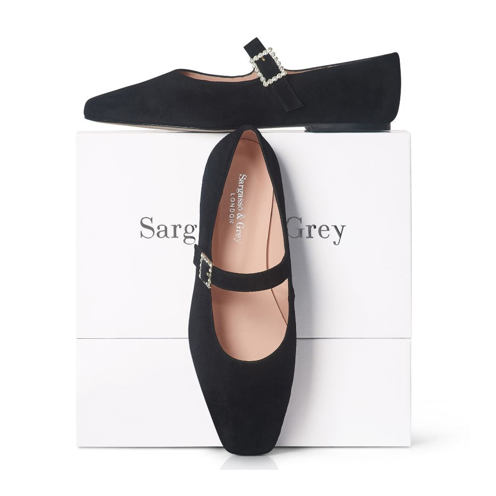 mary jane wide flats Judy Wide Fit Ballet Flats Black Suede