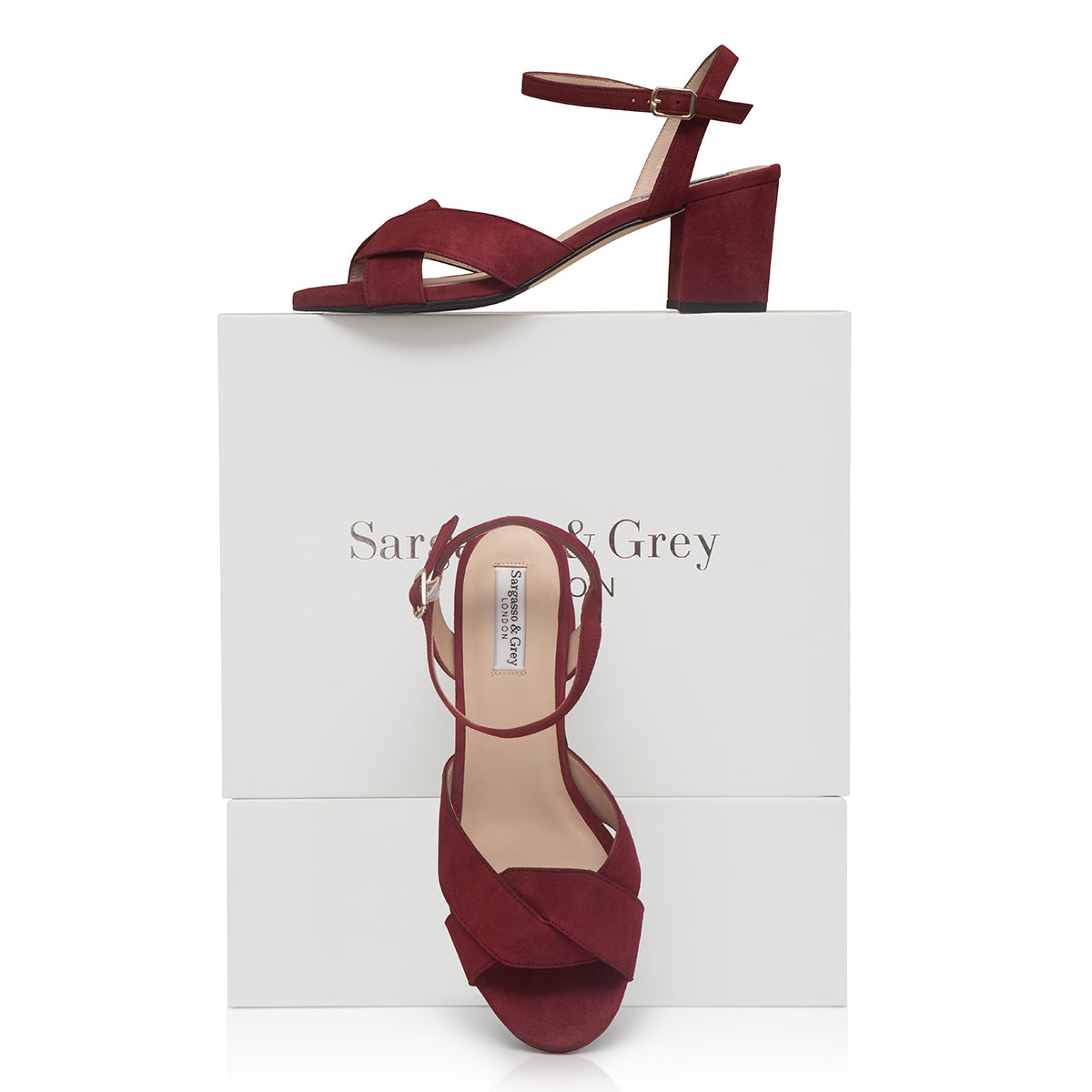 Burgundy Extra Wide Fit Suede Sandals Sargasso and Grey