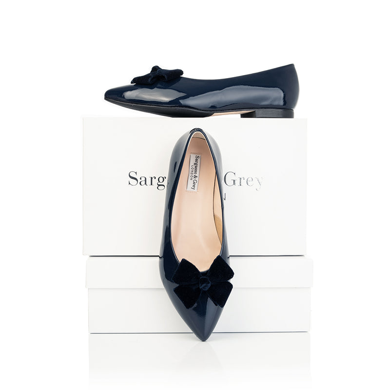 Laura Extra-Wide Fit Ballet Flats With Bow - Navy Patent