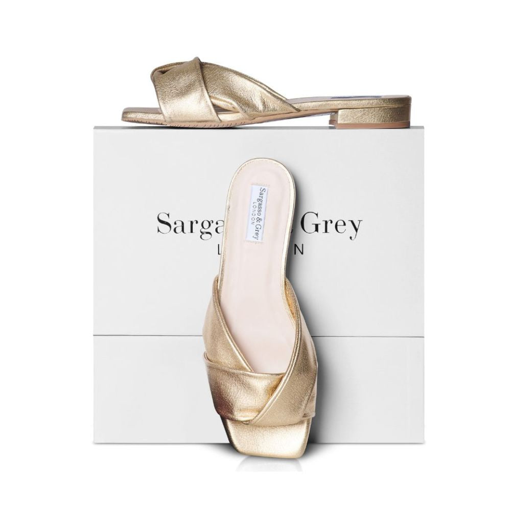Gold Leather Extra-wide Fit Sliders – Sargasso and Grey