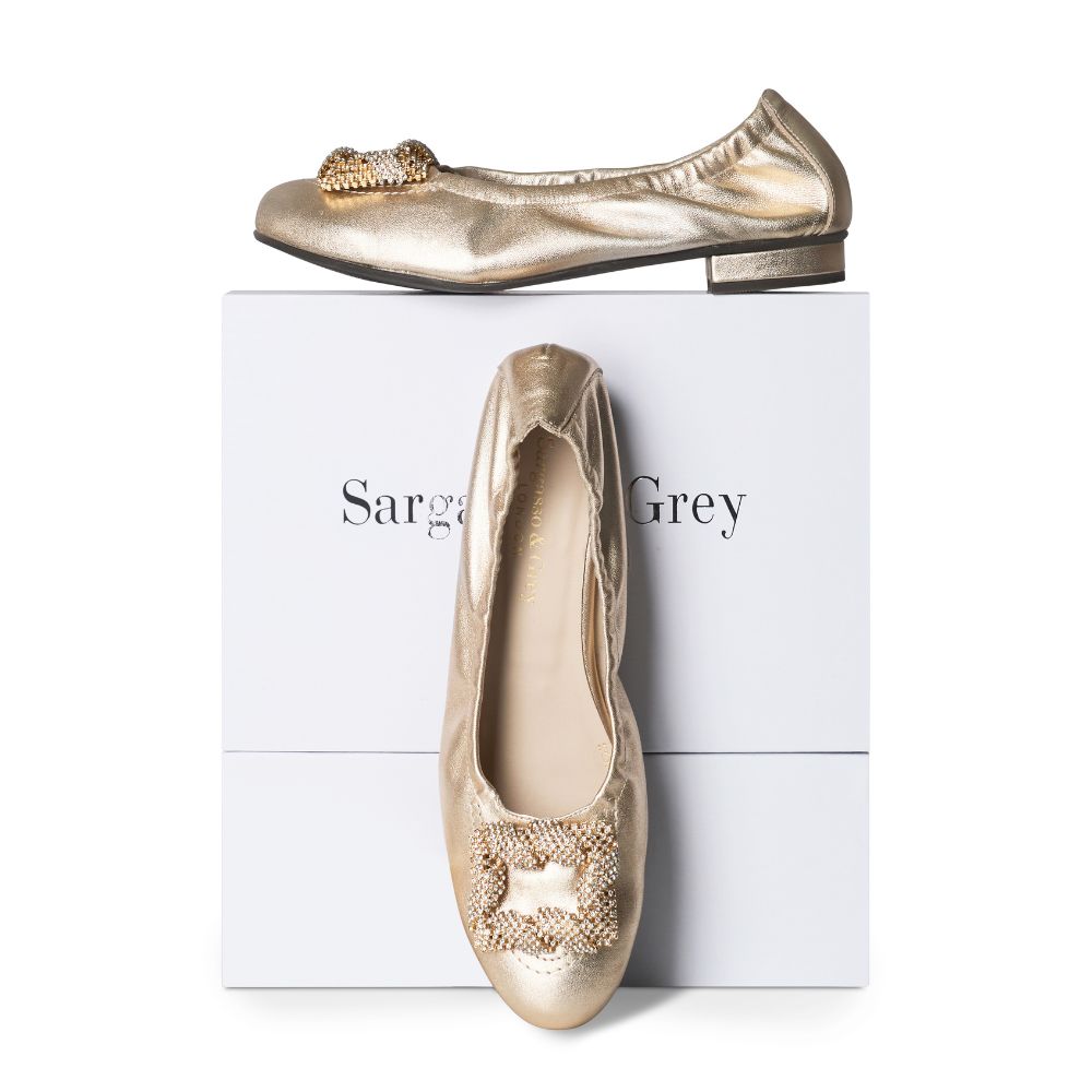 Wide Fit Gold Stretch Leather Ballet Flats – Sargasso and Grey