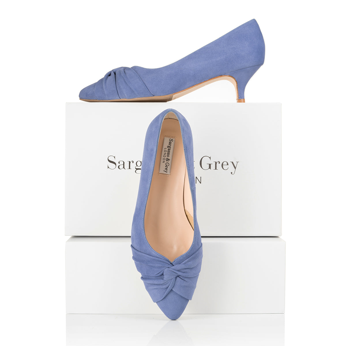 Extra-wide Fit cornflower blue suede kitten heels – Sargasso and Grey