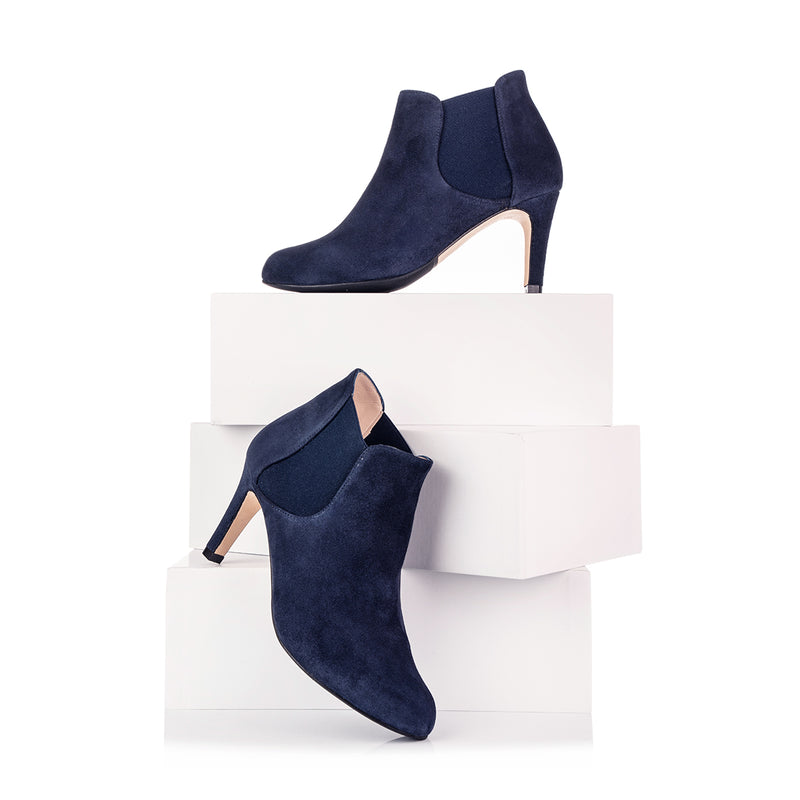Lily Extra-Wide Fit Boots - Navy Suede