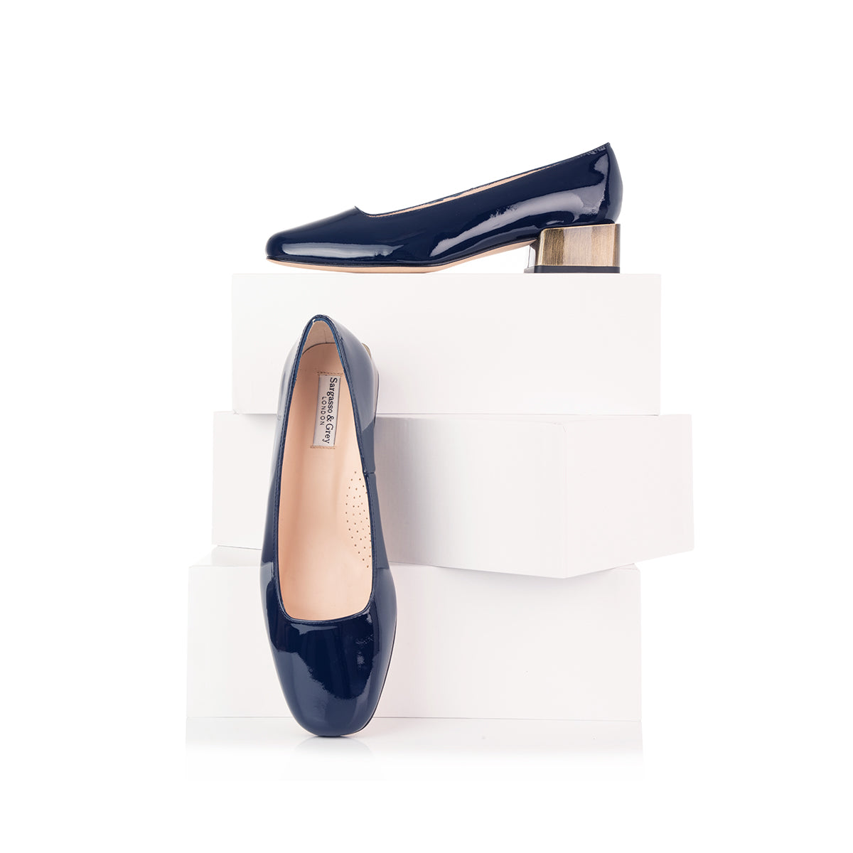 Navy shops patent low heel shoes