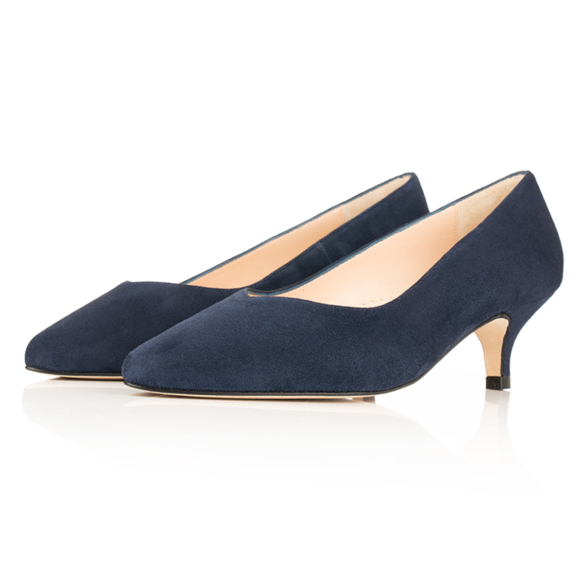 Extra-wide Fit Navy Suede Court Kitten Heels