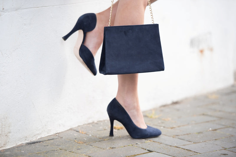 navy suede wide fit stilettos