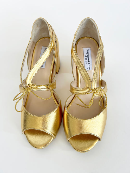 PRE-PRODUCTION SAMPLE -Block Heel Sandal - Gold Leather (SAMPLE SALE)