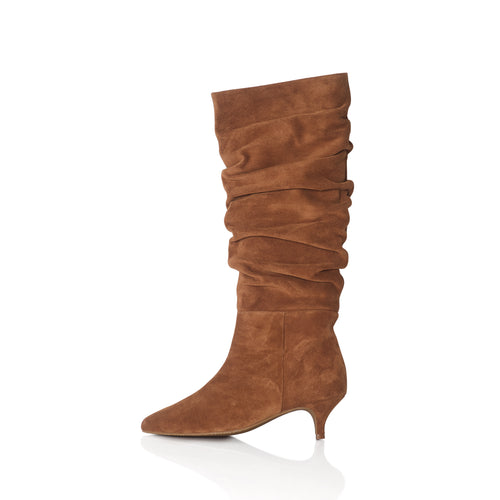 Delilah - Extra-Wide Fit Knee High Slouch Boots - Tan Nubuck Suede