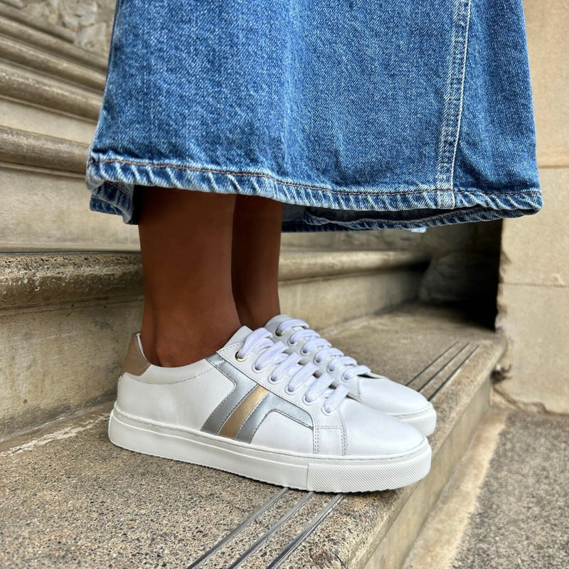 Extra Wide Fit Trainers with Removable Insoles White Silver and