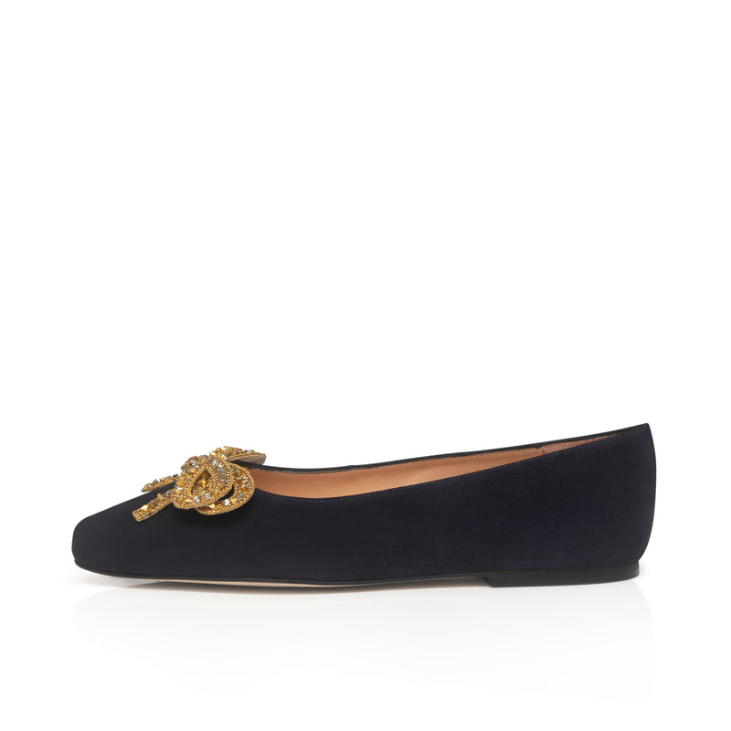 Kelly Wide Fit Bow Ballet Flats - Navy Suede