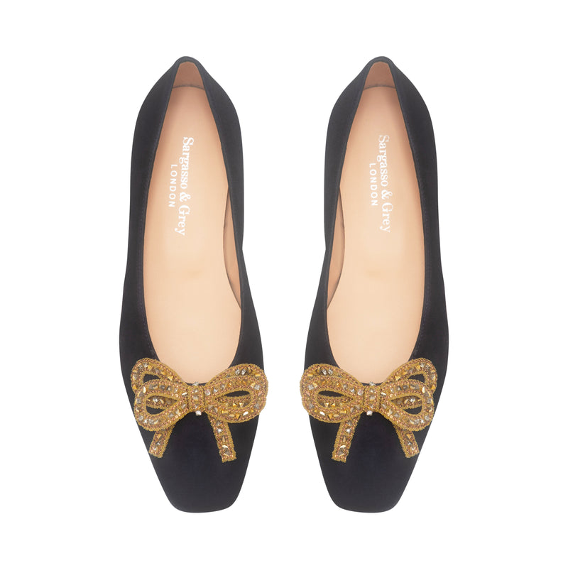 Kelly Wide Fit Bow Ballet Flats - Navy Suede