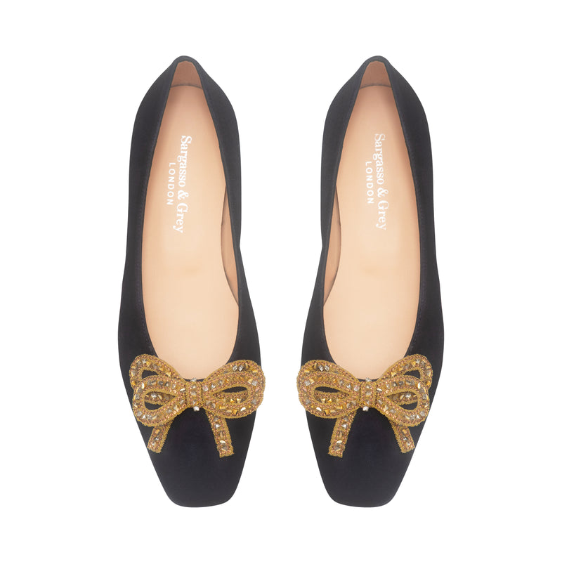 Kelly Wide Fit Bow Ballet Flats - Navy Suede