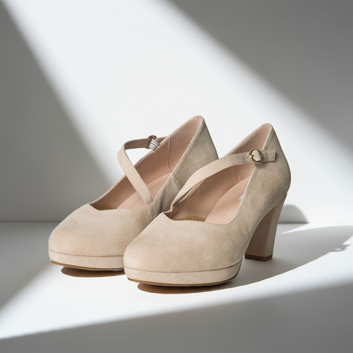 Clare Wide Fit Platform Heels - Almond Suede