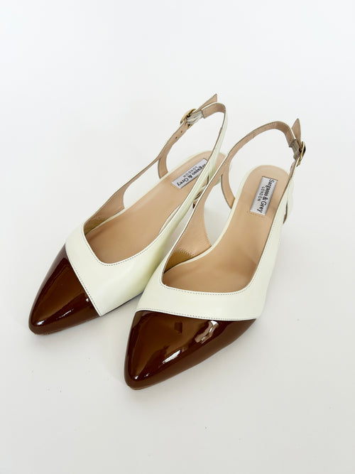 PRE-PRODUCTION SAMPLE - Lena Extra Wide Fit Sling Backs Cream/Brown Leather (SAMPLE SALE)