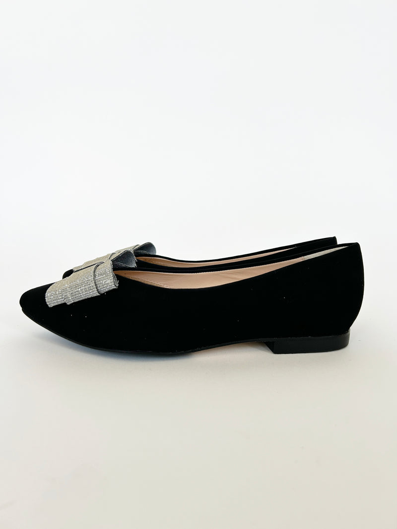 PRE-PRODUCTION SAMPLE - Lulu Extra Wide Bow Flat Black Suede (SAMPLE SALE)