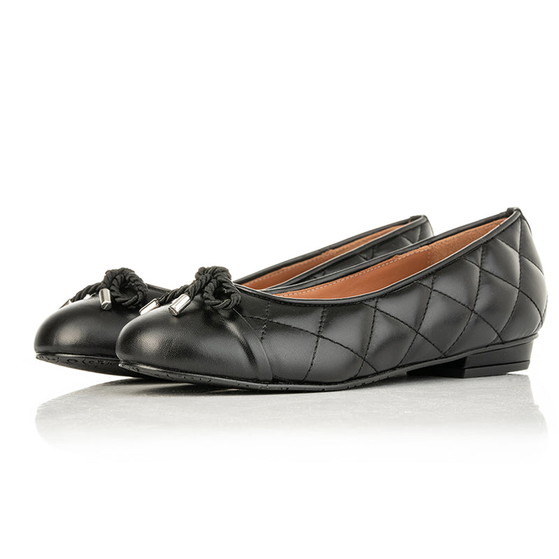 Alice Wide Fit Ballet Flats - Black Quilted Leather