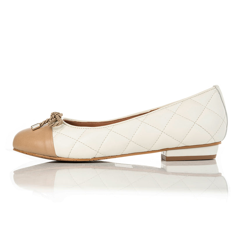 Alice Wide Fit Ballet Flats - Caramel & Cream Quilted Leather