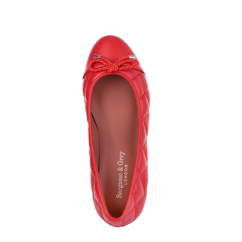 Alice Wide Fit Ballet Flats - Red Quilted Leather