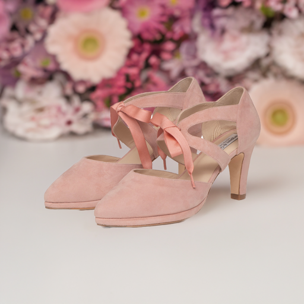 Pink Heels Occasion Shoes Wide Fit Platform Heels Dusty Pink Suede