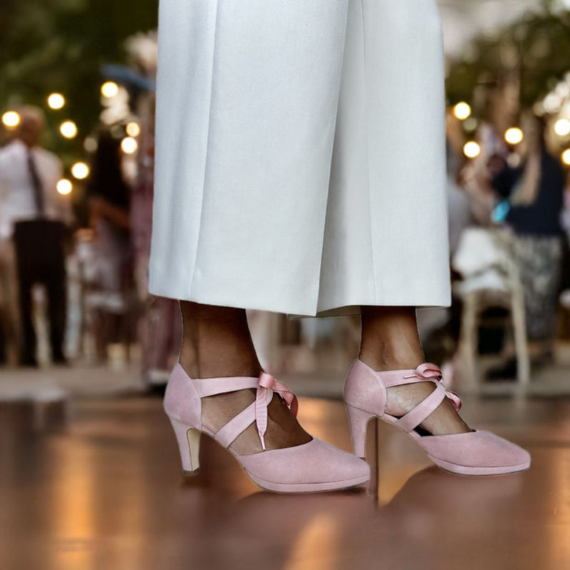 Anya Extra-Wide Fit Platform Heels - Peony Pink Suede