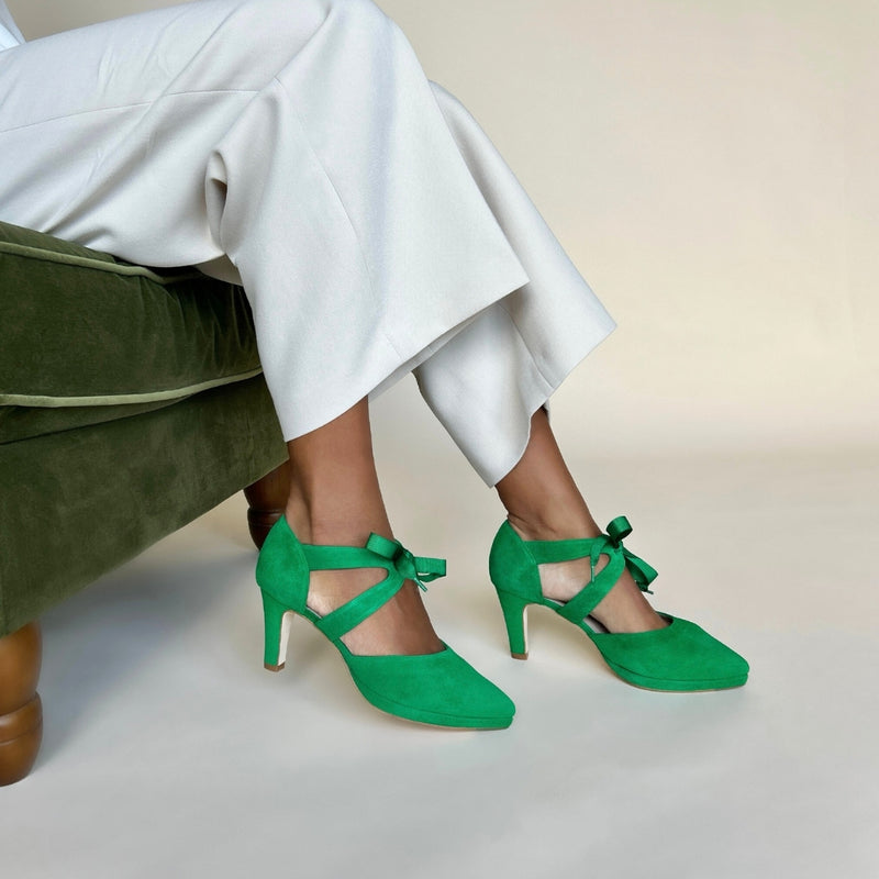 Anya Extra-Wide Fit Platform Heels - Grass Green Suede