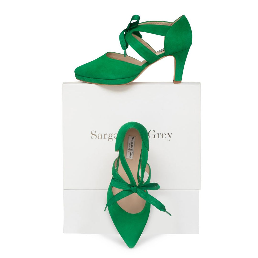 Anya Extra Wide Fit Platform Heels Grass Suede