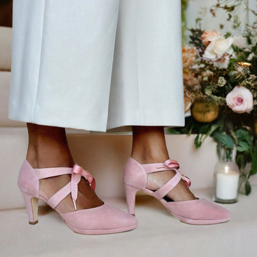 Anya Extra-Wide Fit Platform Heels - Peony Pink Suede