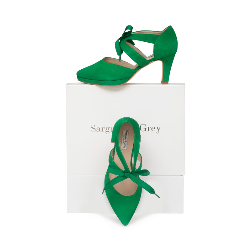 Anya Extra-Wide Fit Platform Heels - Grass Green Suede