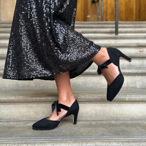 Arya Extra-Wide Fit Platform Heels - Black Suede