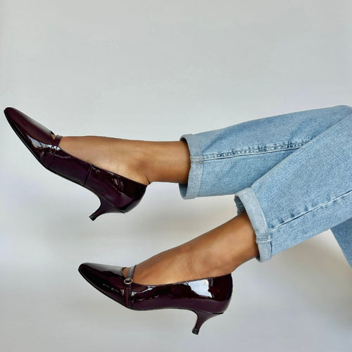 Billie Extra-Wide Fit Kitten Heels - Burgundy Patent Leather
