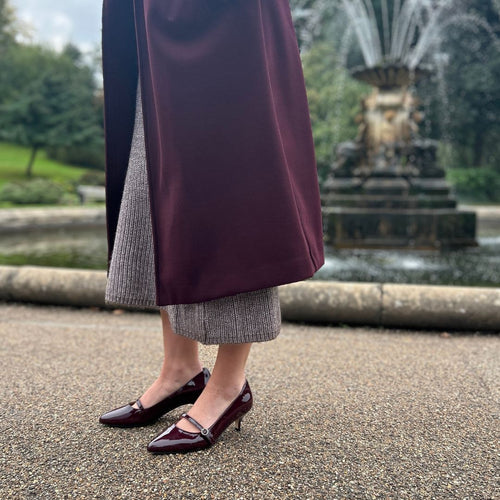 Billie Extra-Wide Fit Kitten Heels - Burgundy Patent Leather