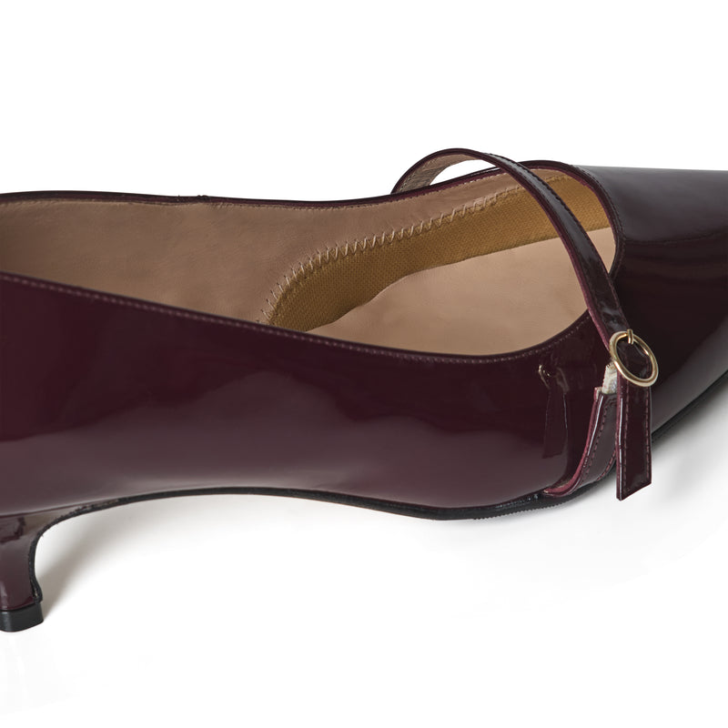 Billie Extra-Wide Fit Kitten Heels - Burgundy Patent Leather