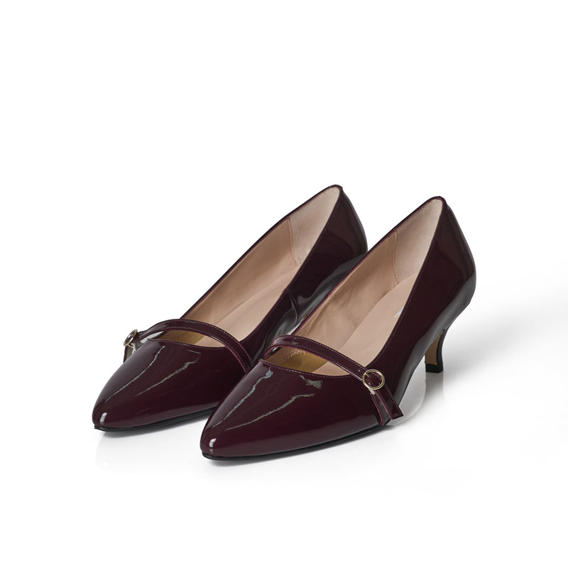 Billie Extra-Wide Fit Kitten Heels - Burgundy Patent Leather