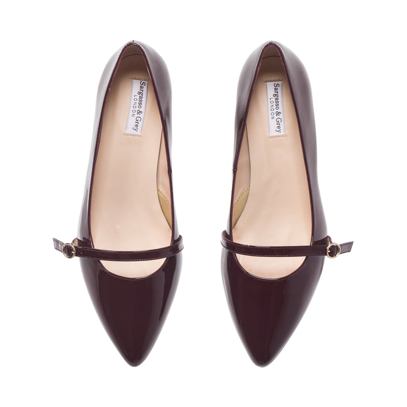 Billie Extra-Wide Fit Kitten Heels - Burgundy Patent Leather