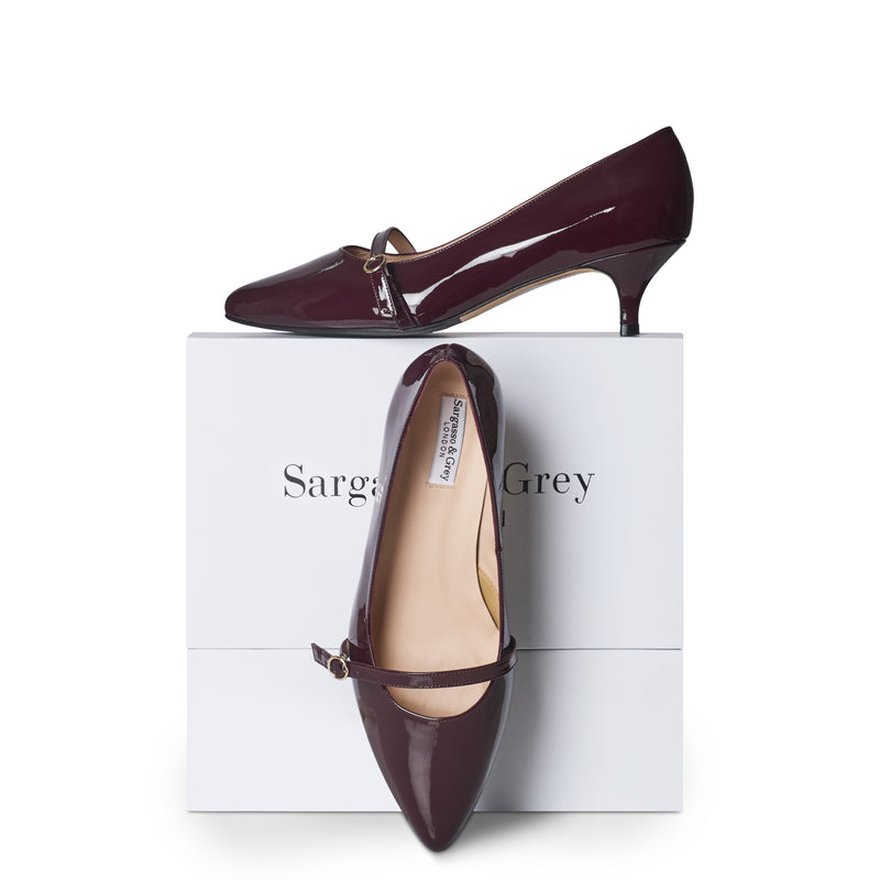 Billie Extra-Wide Fit Kitten Heels - Burgundy Patent Leather