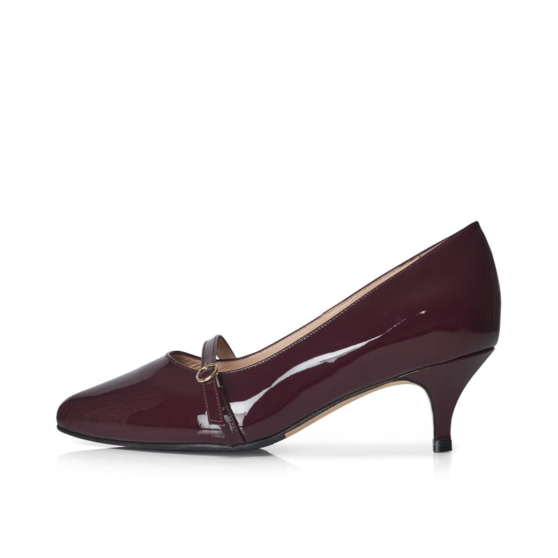 Billie Extra-Wide Fit Kitten Heels - Burgundy Patent Leather