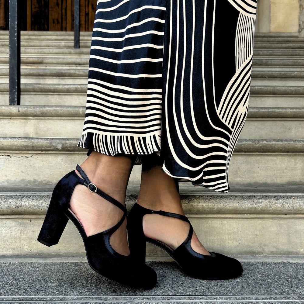 Wide Fit Crossover Strap Heels Extra Wide Fit Black Suede And