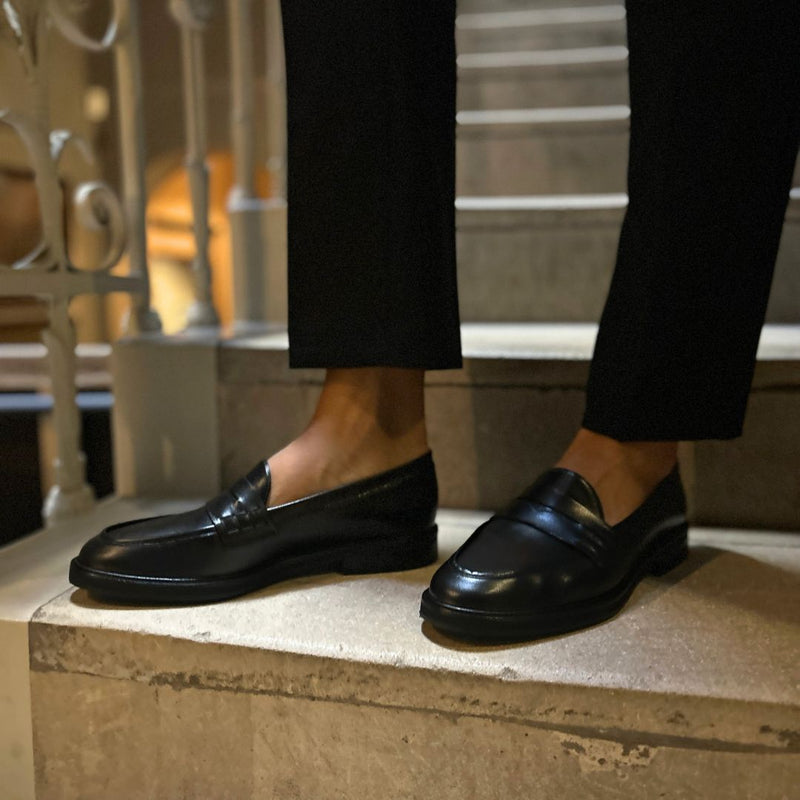 Wide Fit Loafers  - Black Leather