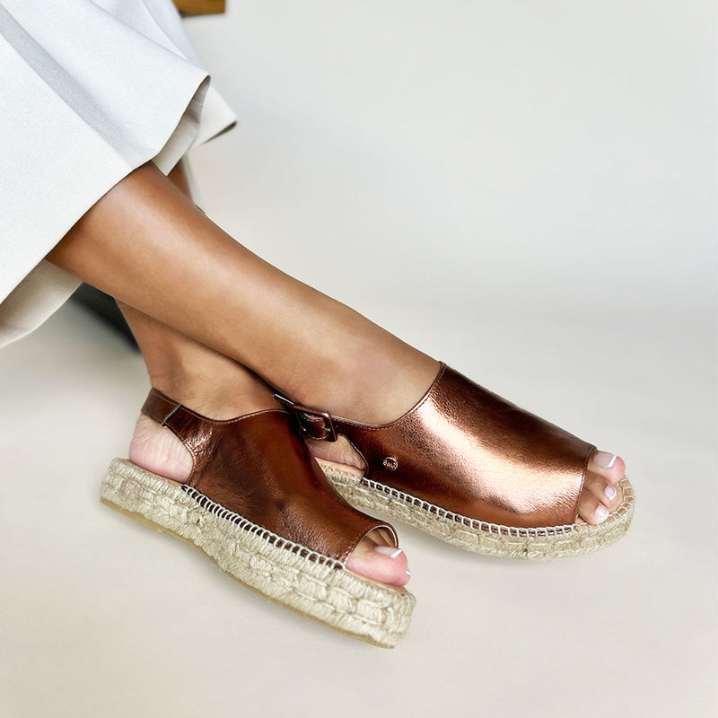 Bona Wide Fit Espadrille Bronze Metallic Leather