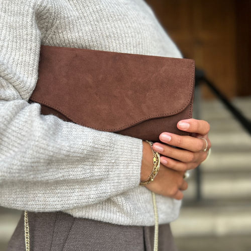 Elodie Clutch - Chocolate Brown Suede