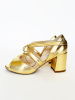 PRE-PRODUCTION SAMPLE -Block Heel Sandal - Gold Leather (SAMPLE SALE)