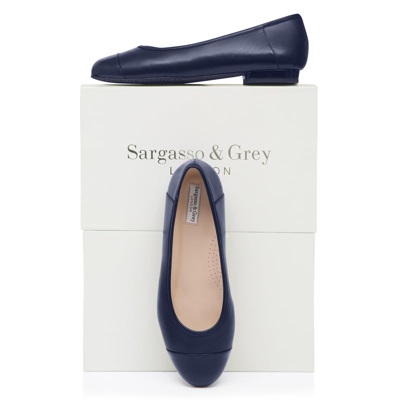 Capella Extra-Wide Fit Flats - Navy Leather