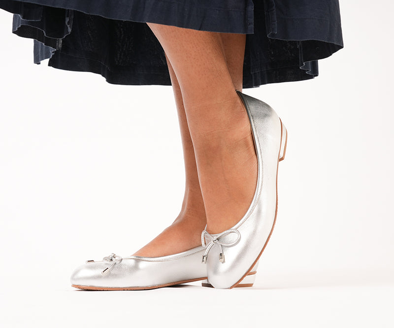 PAST SEASON- Carla Wide Fit Ballet Flats - Silver Leather - (SAMPLE SALE)