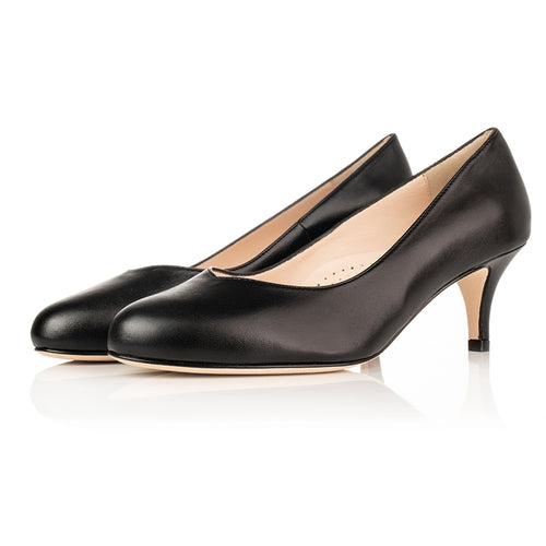 CURRENT SEASON SECONDS - Catherine Wide Fit Court Shoe - Black Leather  - (SAMPLE SALE)