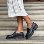 Wide Fit Chunky Loafers  - Black Leather