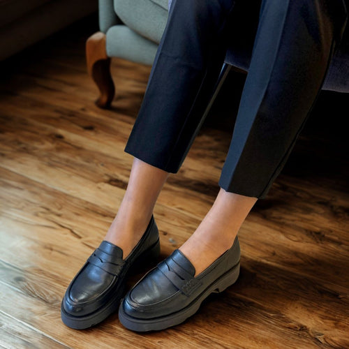 Wide Fit Chunky Loafers  - Black Leather